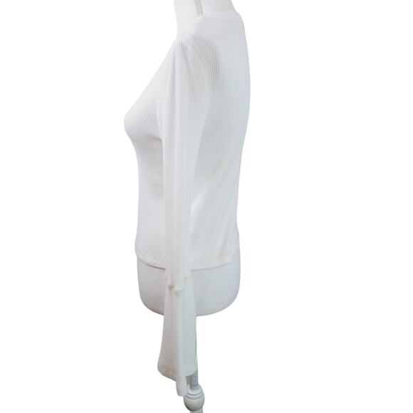 The Range SZ XS White Waffle Knit Long Sleeve Cropped Top Trumpet Sleeves - Picture 3 of 5